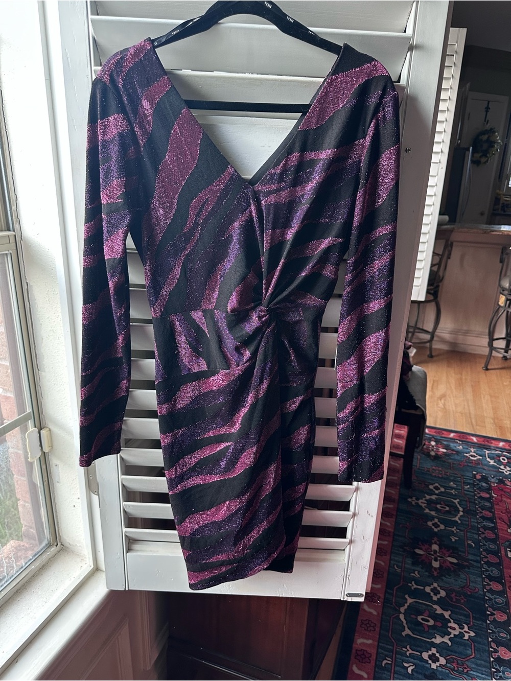 Twist-Front Long Sleeve Dress in Black and Purple